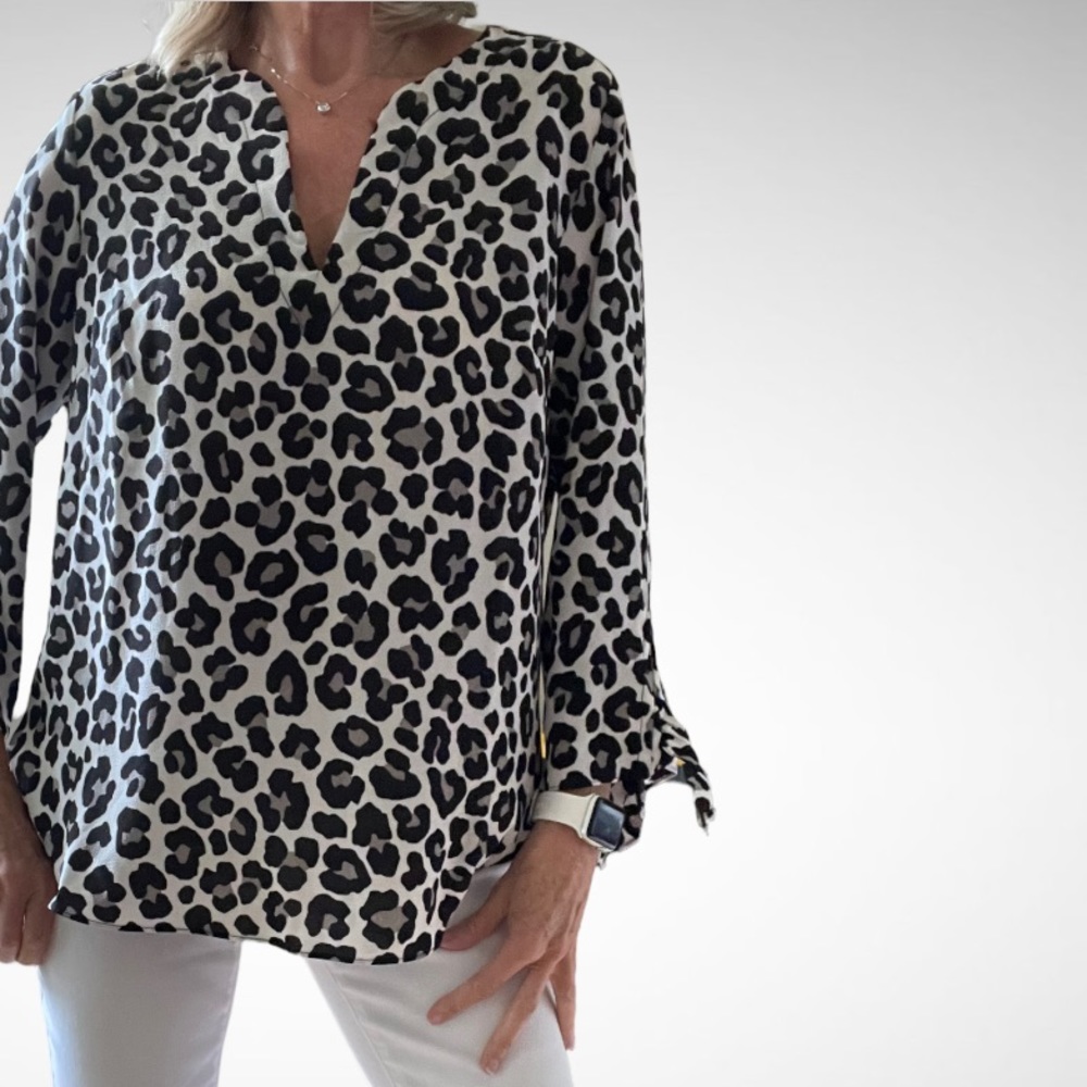 Michael Kors Basics Leopard Print Blouse Black/Grey/White S